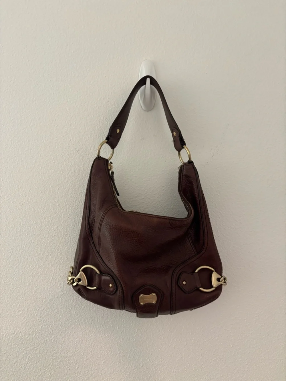 Vintage Michael Kors brown leather hobo shoulder bag with gold chain details